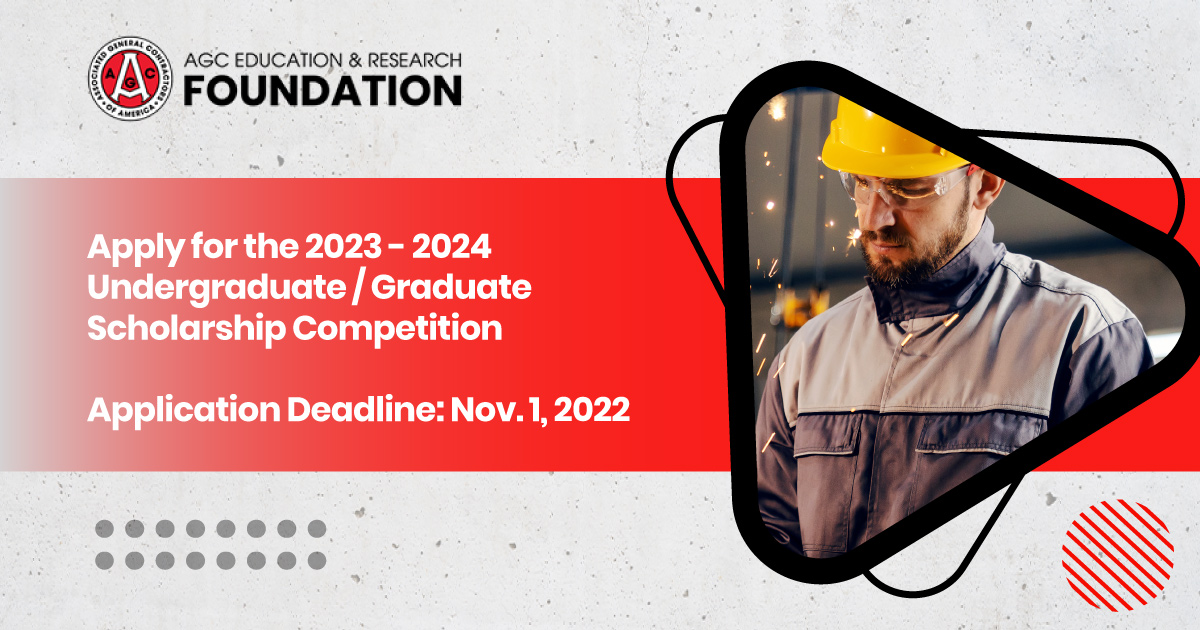 AGCofA's tweet photo. Applications are open for the @AGCFoundation  Undergraduate/Graduate Scholarship program! Students enrolled in construction management or construction related engineering programs have until November 1st to apply! https://t.co/jl6PtoMqn5 https://t.co/niLWHf5fg9