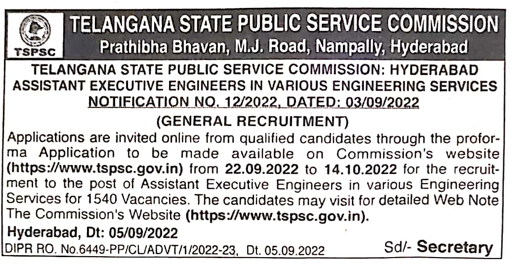 TUTAKNR's tweet photo. #TelanganaState
#TSPSC
#Hyderabad
#NotificationNo.12/2022
Dated:03/09/2022
#GeneralRecruitment
#AssistantExecutiveEngineer
#AEE #Jobs
#GovernmentJobs
#1540Vacancies
#VariousEngineeringServices
#engineers
#Civil
#Mechanical
#Agriculture
#Electrical
#AllTheBest
#GoodLuck https://t.co/zvBlyt2LI8