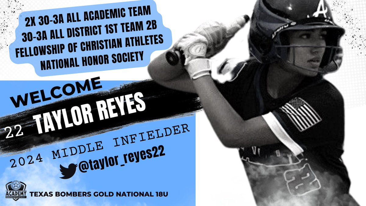 BombersGldNat18's tweet photo. Meet @taylor_reyes22, 2024 standout total package slugger, clutch infielder, speedster, competitor. She just does all the little things so efficient with her feet, hands and glove. Happy to be adding her strength and plate discipline to #bombernation. Welcome Taylor! https://t.co/K0rGya65Pz