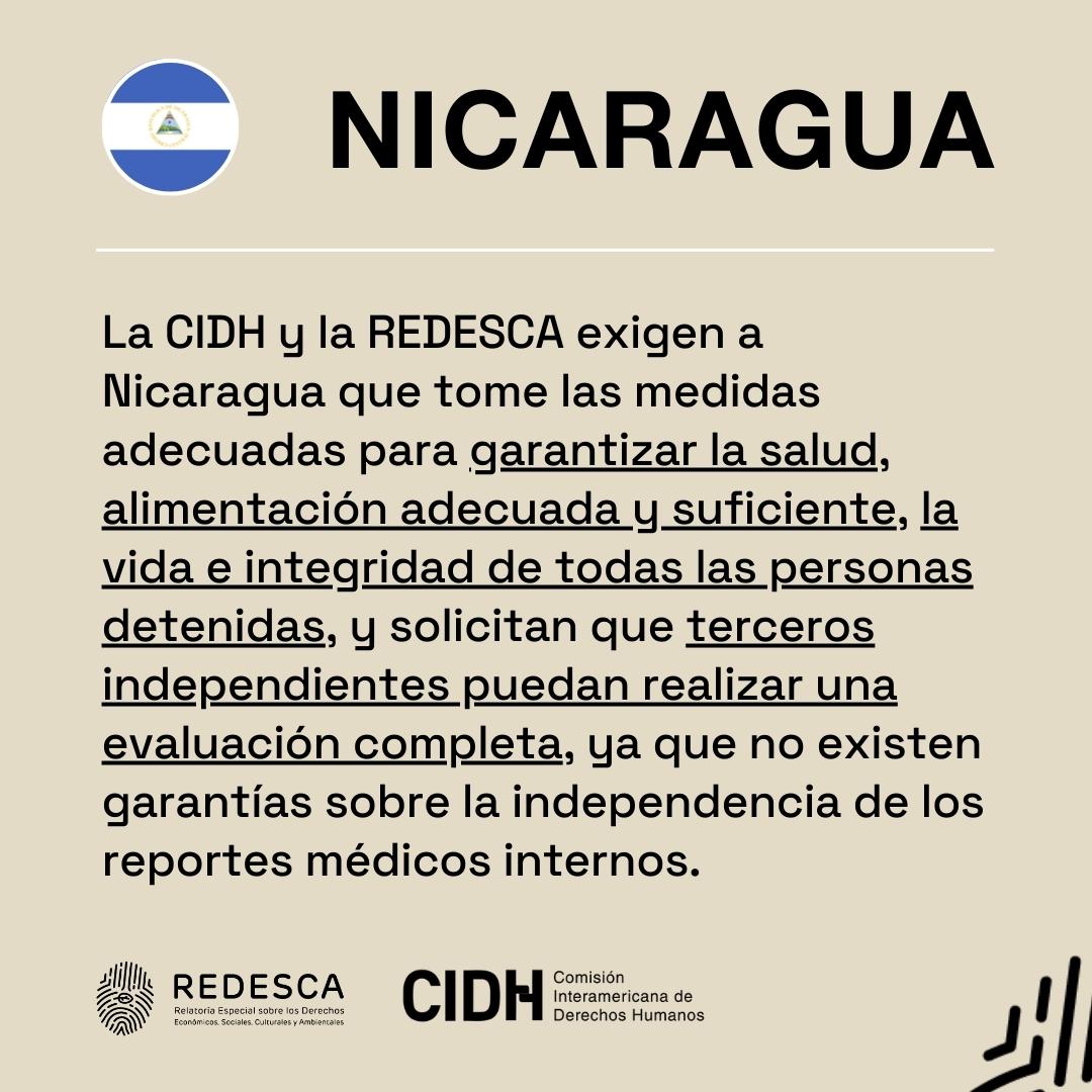 🇳🇮#Nicaragua I <a href="/CIDH/">CIDH - IACHR</a> y <a href="/DESCA_CIDH/">#REDESCA</a>: Urge inmediata liberación de las personas presas políticas que están en condiciones deplorables en Nicaragua.
🗞️ Lee el comunicado de prensa → bit.ly/3RlvcbD