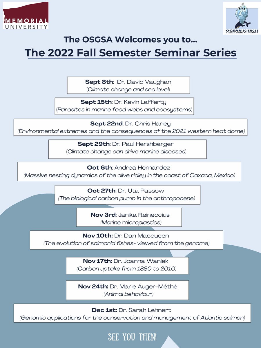 The <a href="/munosgsa/">OSGSA</a>  Welcomes you to...The 2022 Fall Semester Seminar Series <a href="/MemorialUSci/">Faculty of Science, Memorial University</a>