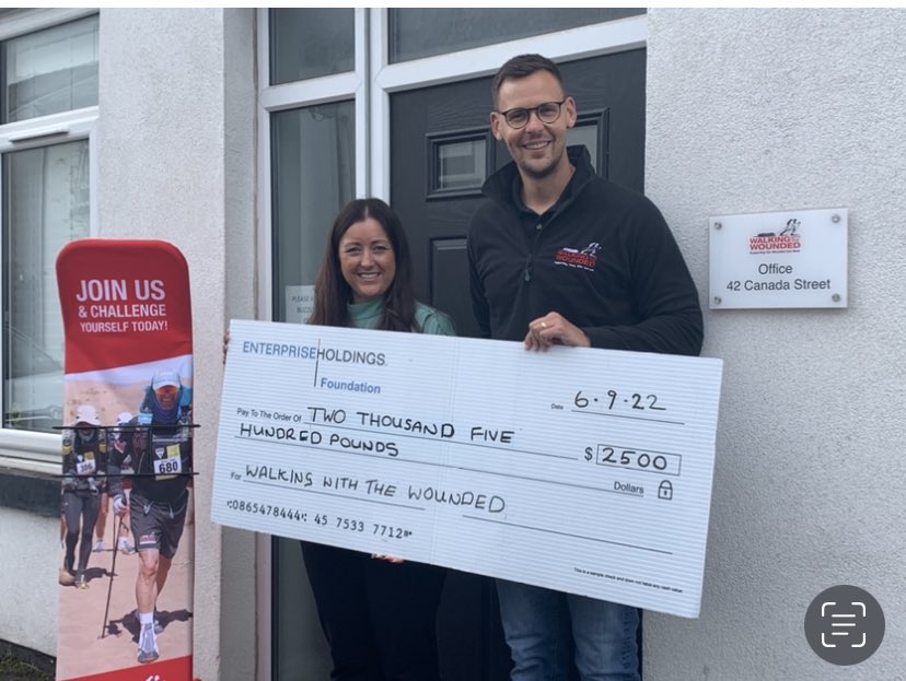 It was a pleasure to present a donation cheque this morning from the <a href="/UKEnterprise/">EnterpriseUK</a> Foundation to <a href="/supportthewalk/">Walking With The Wounded 🎖️</a> on behalf of <a href="/sunbeltrentaluk/">Sunbelt Rentals UK & Ireland</a> - such an incredible charity who do amazing work for our veterans 🙌🏻