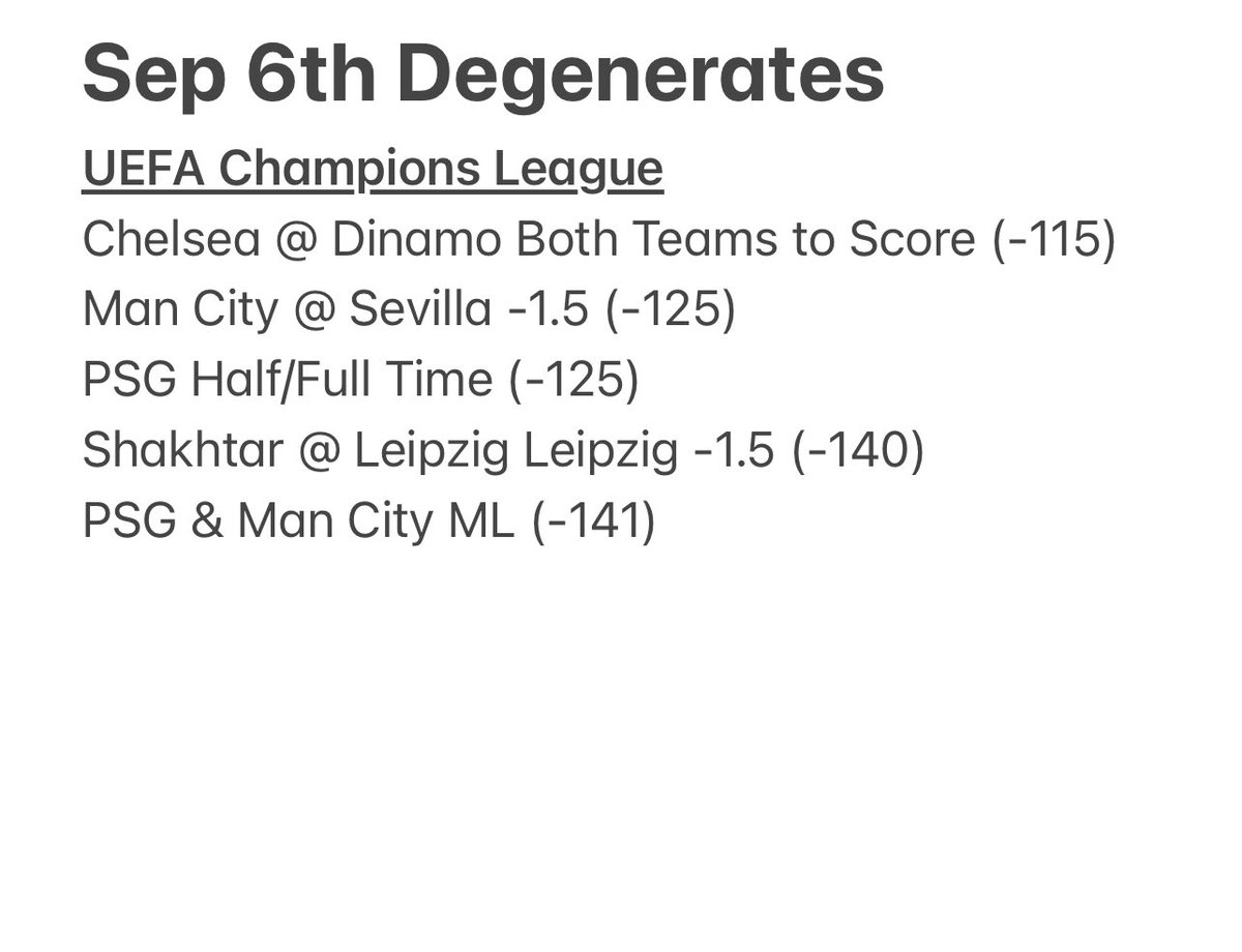 BigSportsBetss's tweet photo. ⚽️ 7-3
#GamblingTwitter #GamblingTwiitter #sportsbettingpicks #bettingsports #bets #sportsbetting #sportspicks #betting #freepicks #bettingtips #PremierLeague #Bundesliga #freepick #sportsbets #UEFA #UefaChampionsLeague #soccer #soccerbets #futbol #futbolbets https://t.co/WQwSoinHmx