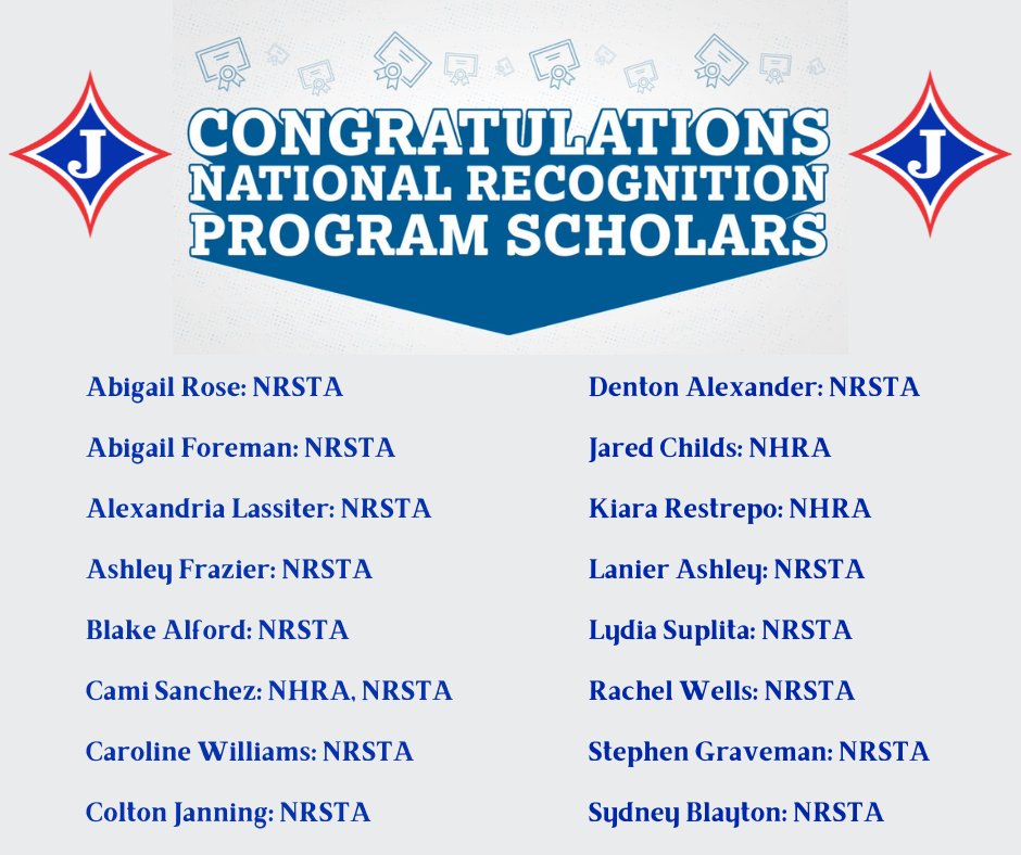 Sixteen students from JHS earned national recognition from the <a href="/CollegeBoard/">College Board</a> National Recognition Programs. Having this designation identifies these students as being academically exceptional when applying for college. JCS salutes these students for their hard work and effort.