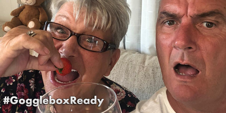 C4Gogglebox's tweet photo. #Gogglebox RETURNS on Friday 9th September! 🎉

Jenny and Lee are #GoggleboxReady ready. 
Are you?! 🍓🥂

Join us in posting your pre-show Friday night snaps using the hashtag #GoggleboxReady! 📸

@Channel4 @leegogglebox https://t.co/OUjM8oPy9W