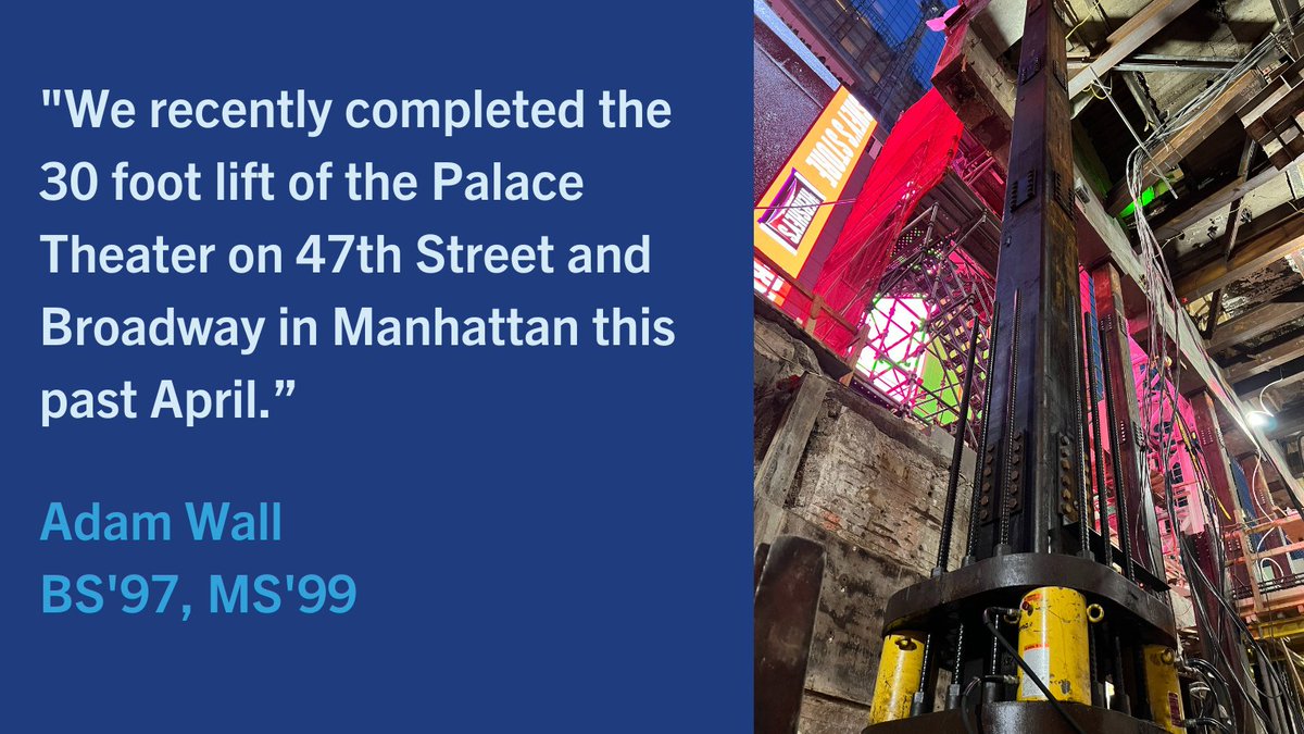 Adam Wall has been working at Urban Foundation/Engineering, LLC since his junior year at Columbia. They completed the 30ft. lift of the Palace Theater this April. Submit an update to be featured in the Engineering magazine: bit.ly/3ABpYRO