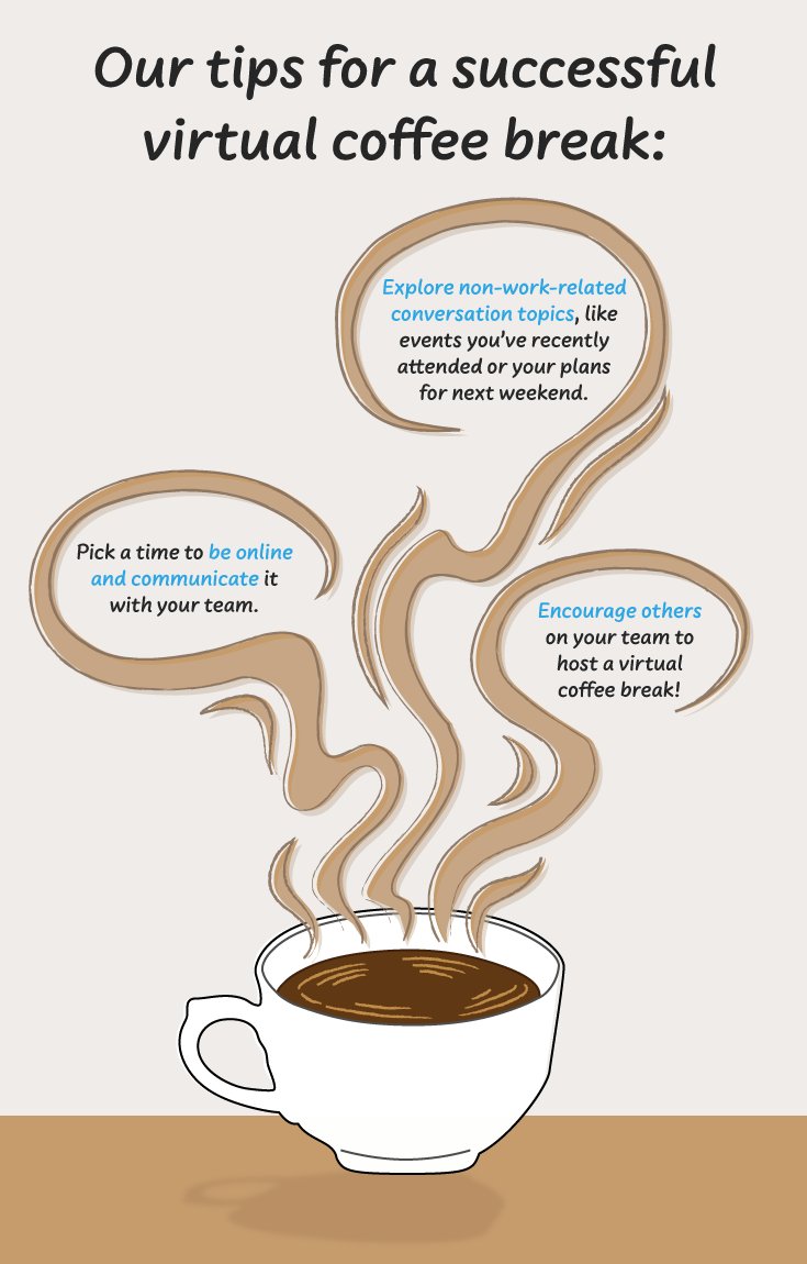 For hybrid teams it’s not so easy to meet for coffee. 

Stay connected and support employee wellbeing while you’re working from home by hosting a virtual coffee break. 

 #stayconnected #coffeebreak #wellbeing #employeewellbeing #breakfromwork