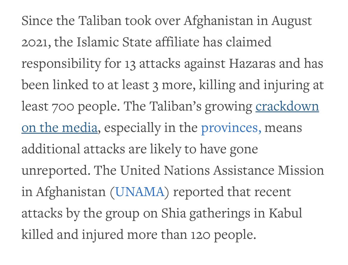 MSharif1990's tweet photo. Human Rights Watch says over 700 #Hazara Shias have been killed &amp; wounded in 16 attacks — 13 claimed by Isis-K &amp; 3 more linked to the terror group — since the Taliban takeover of #Afghanistan one year ago.  

700 is a significant number. https://t.co/EmfDR349p4
