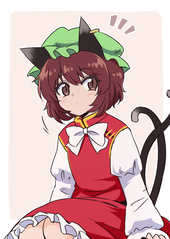 chen 1girl animal ears solo tail cat ears brown hair multiple tails  illustration images