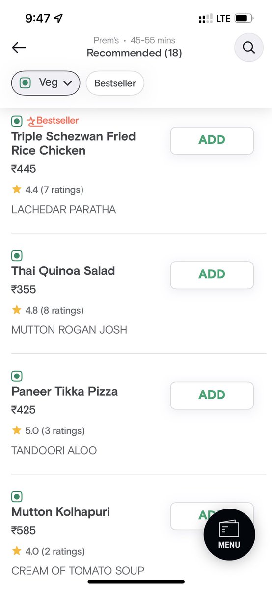 ishwarsutar's tweet photo. @Swiggy Did not know that chicken and mutton are considered VEG by Swiggy 😀 https://t.co/FEWd0l3JZA