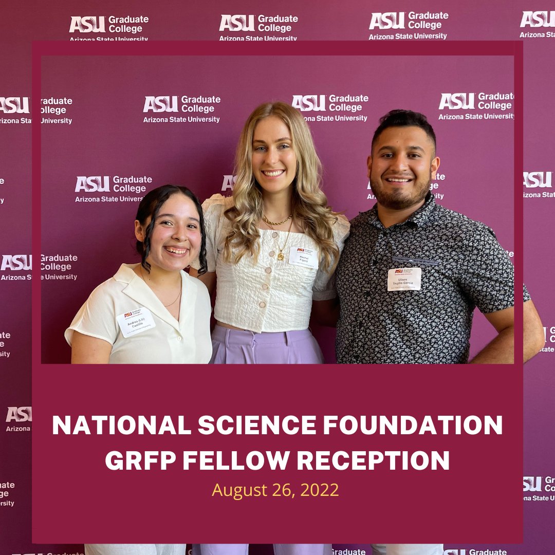 ASU_EESD's tweet photo. 📸Event recap📸
Last week, three of our NSF GRFP fellows (@A_LiliCastillo, @Ulises_Trujill0, and Rachel Figard)   attended the ASU GRFP fellow reception hosted by @ASUGradCollege! https://t.co/zf8WazVPnW