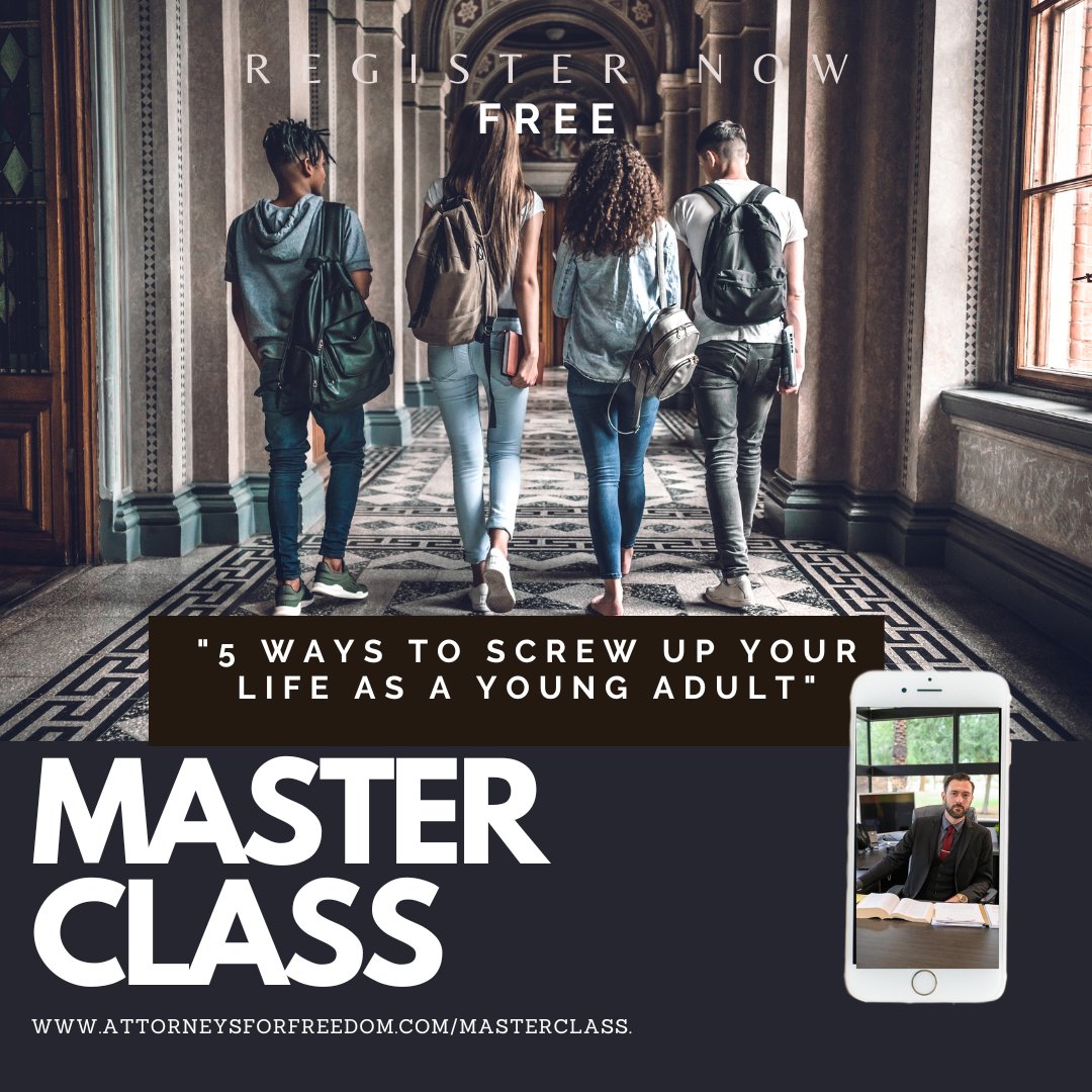 FreedomAttorney's tweet photo. Do your young adults know the laws on drugs,
guns, sex crimes, vehicular crimes, and assaults?
Then, you must sign them up for our
FREE MATER CLASS
Sign up here for free:
https://t.co/fpMUuGyjEE
#DUI #drugcrimes #youngadult #asu #asustudent #parent #parenting #backtoschool https://t.co/K3GrFa8GPE