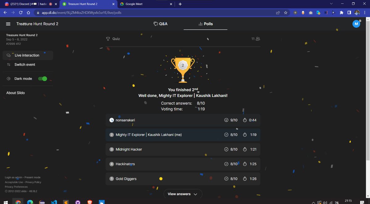 _K_a_a_L's tweet photo. @HackMountains Treasure Hunt Runners Up.🥳
Well done OG team members @bhaskar920 @nanda_avilas @Sanjibmohanty05 

Thanks to @tweetmahidhiman @kanishkchauras4 @HdXduke for hosting such an awesome event !🤩 https://t.co/L02OtxbzlT