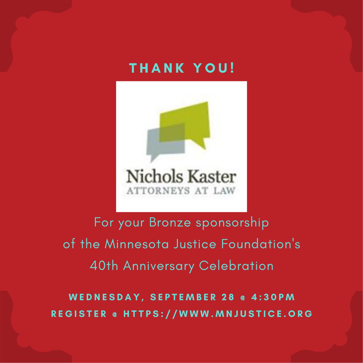 Thank you to Nichols Kaster for your Bronze sponsorship of MJF's 40th Anniversary Celebration!
