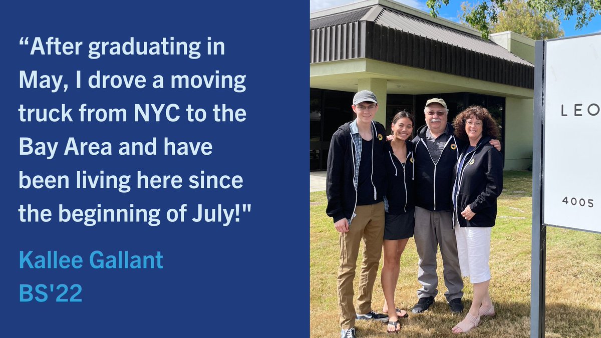 Kallee Gallant, who graduated this past Spring, moved from NYC to the Bay Area. She loves her job and is taking a machine learning class in preparation to apply to graduate programs for Fall '23. Submit an update to be featured in the Engineering magazine: bit.ly/3ABpYRO