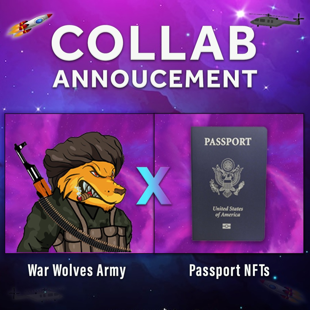 🥷 War Wolves Army🤝Passport NFT's🌐

#Giveaways 1x FREE Collectible &amp; 10x WL spots!

 You Must:
1️⃣Follow <a href="/WarWolvesArmy1/">War Wolves Army NFT's</a> &amp; <a href="/Passport_NFT/">Passport NFT's</a>   
2️⃣Like, Retweet this post💙
3️⃣Tag 3 friends☑️
4⃣Join Discord discord.gg/bBAJQvh3PA

⏲️72 hours
 Good Luck!

#NFTCommunity #NFTMusixArmy