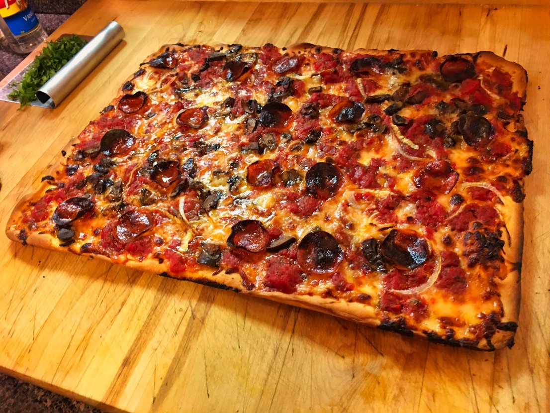 Sometimes a homemade sheet pizza is all one needs, especially on a busy weeknight. Usually you only need just an hour required for the dough to rise, which is pretty excellent when you're in a hurry.