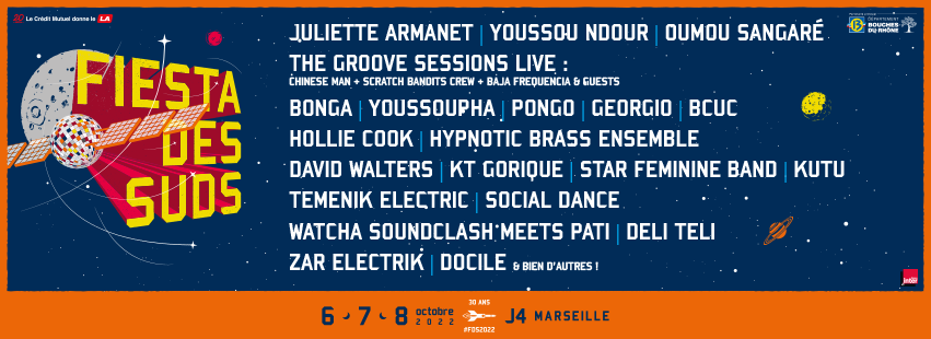 🔥 <a href="/fiestadessuds/">Fiesta des Suds 2023</a>  🔥

📆 6 au 8 Octobre 2022

📍Marseille (13)

➡️ info-festival.net/fiesta-des-sud…

#FiestaDesSuds #Marseille #InfoFestival #Youssoupha #ChineseMan #Georgio #JulietteArmanet #BCUC #Bonga #KTGorique #Pongo