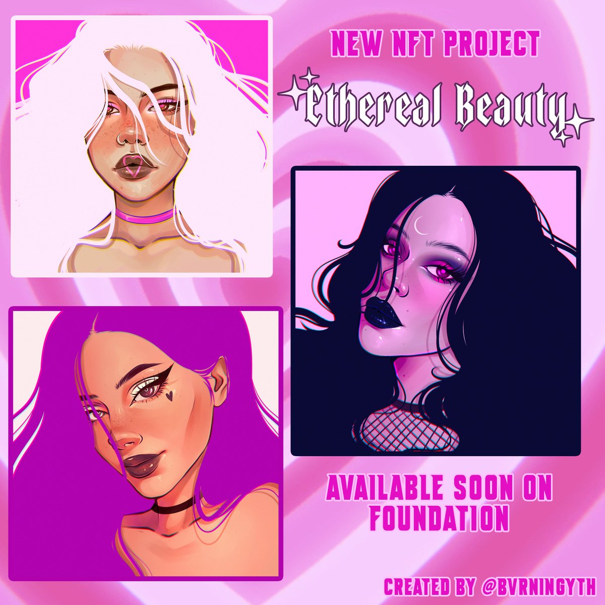 Just finished the 3rd artwork for my upcoming mini NFT project - Ethereal Beauty - which Im very excited about!

Let me know in the comments which girl you like the most.🤍💜🖤
#art #ArtistOnTwitter