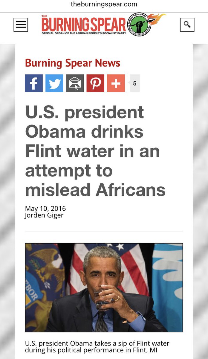 _InPDUM's tweet photo. #TBSNFlashback “U.S. president Obama drinks Flint water in an attempt to mislead Africans” - https://t.co/uTDkxCqbMy #theBurningSpearNewspaper #AfricansChargeGenocide https://t.co/t8fwBUzmHy