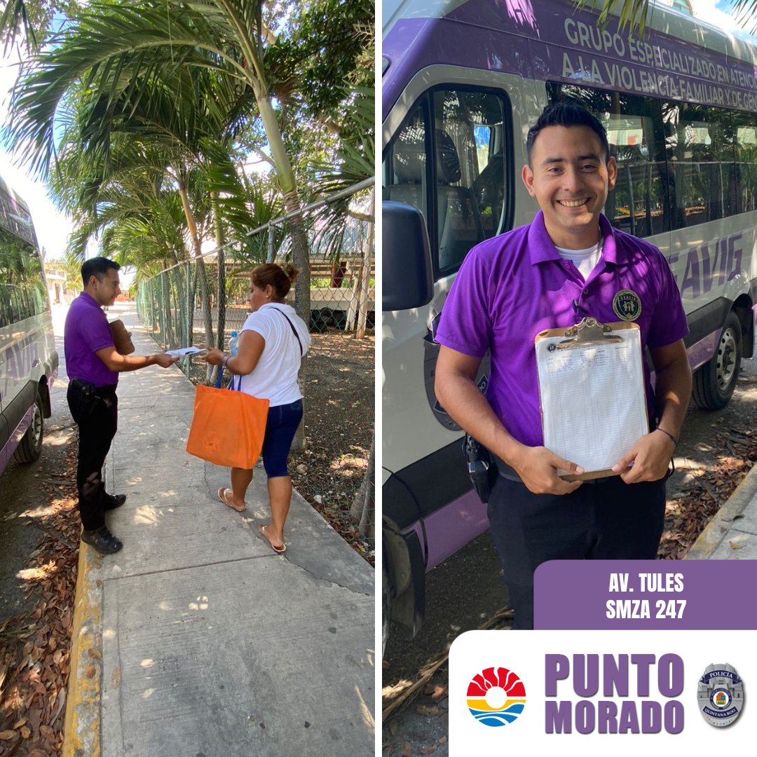 PoliciadeCancun's tweet photo. 🟣👮Oficiales del Grupo #GEAVIG brindan información a los ciudadanos en el módulo del #PuntoMorado. En este momento se encuentran en el Parque Ecológico de Villas Otoch en Av. Tules.
Estamos comprometidos con #ServiryProteger 🚓 https://t.co/glEbYY3uKK