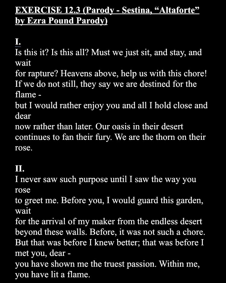 coalescingchaos's tweet photo. A #sestina modeled after “Altaforte” by #ezrapound I wrote for my Craft of Poetry class at @newpaltz this past semester!
#sestinas #altaforte #poem #poems #poetry #poet #poets #writing #writer #writers #writerscommunity #poetrycommunity #poetsofTwitter #amwriting #poetrylovers https://t.co/8D8WYWCBT5