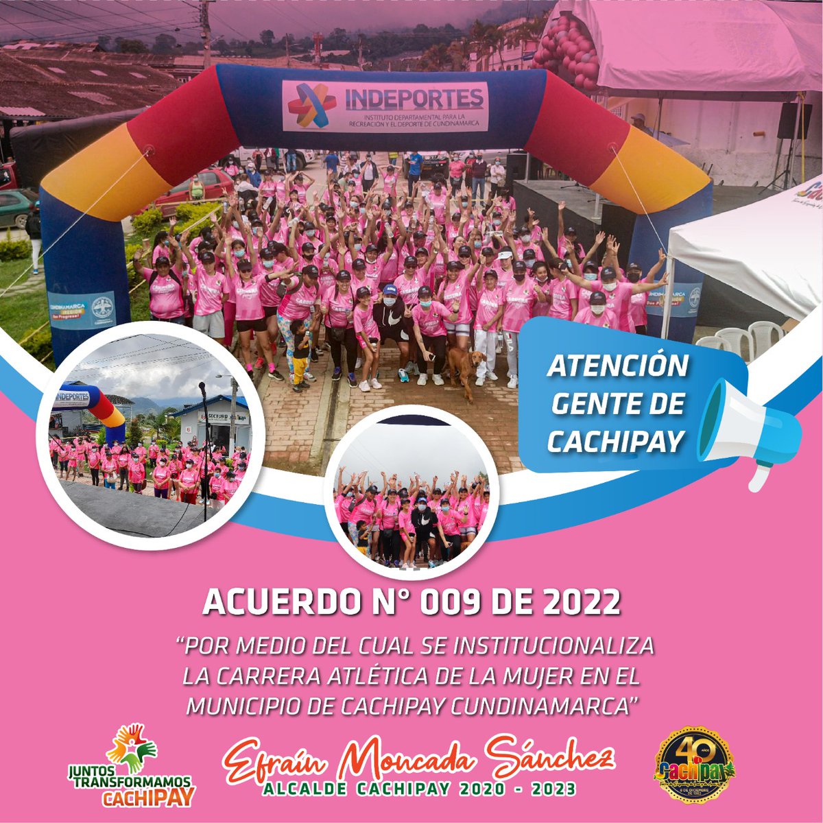 alcachipay's tweet photo. #BuenasNoticias || Carrera de la Mujer ���🏃🏻♀️
Informamos a la comunidad Cachipayuna que por medio del acuerdo 009 de 2022, se institucionaliza la carrera atlética de la mujer en nuestro municipio.
#JuntosTransformamos #Cachipay #EfraAlcalde #SECTURD https://t.co/D3Y4vPhEYq