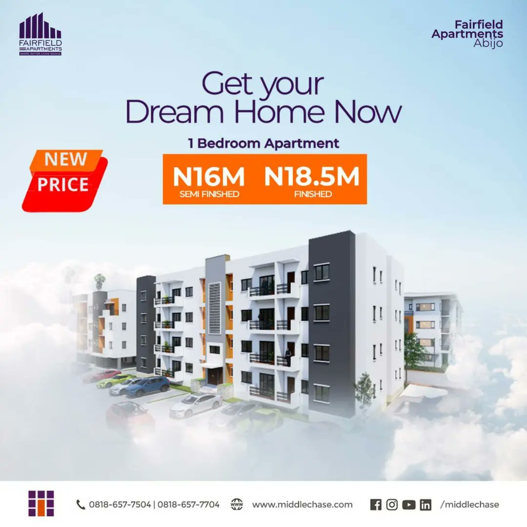 IamMiddlechase's tweet photo. Introducing the new prices for Fairfield Apartments Abijo.
Offers available for all units of your choice.
Send a DM or call 08186577704 to get your Dream home today. #NewPriceAlert #FairfieldApartments #home #lekkiproperties #propertyprices #estates #priceupdate #offers https://t.co/2QnNdjKSqG