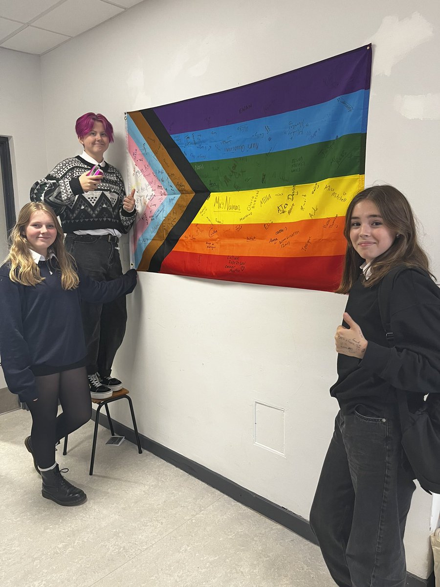 We are starting the year on a high and carrying on the fabulous work of last year! 

Hanging the newly signed ‘progress’ pride flag to signify the commit students and staff have made against discrimination within Dunbar. 🏳️‍🌈 🏳️‍⚧️ #RISE