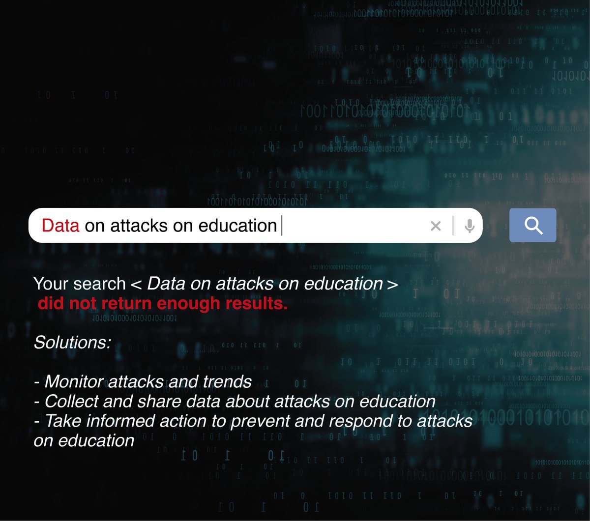 A lack of data means attacks on
education frequently goes unreported,
leaving no space for justice for victims
&amp; increasing the risk of future
attacks. #UniteToProtect <a href="/EAA_Foundation/">Education Above All Foundation</a>