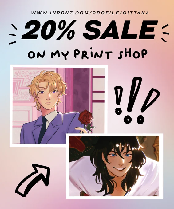 🌟20% SALE ON MY PRINT SHOP🌟 

all of my last fanarts are on sale on my inprnt shop 💗 please take it a look if you can or send this to someone interested 🫶

https://t.co/5uqh6dQp7c 🔗

rts and likes are appreciated 🥺🌸 