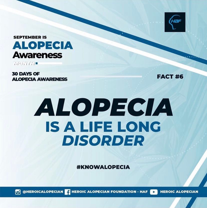 heroicalopecian's tweet photo. Alopecia is a lifelong disorder. #HAF #AlopeciaAwarenessMonth #Alop #SDGs #SDGs #Alopeciaareata #30daysawareness #September #Day6 #Fact6 #September6th #Knowalopecia https://t.co/pgjWhAzCUe