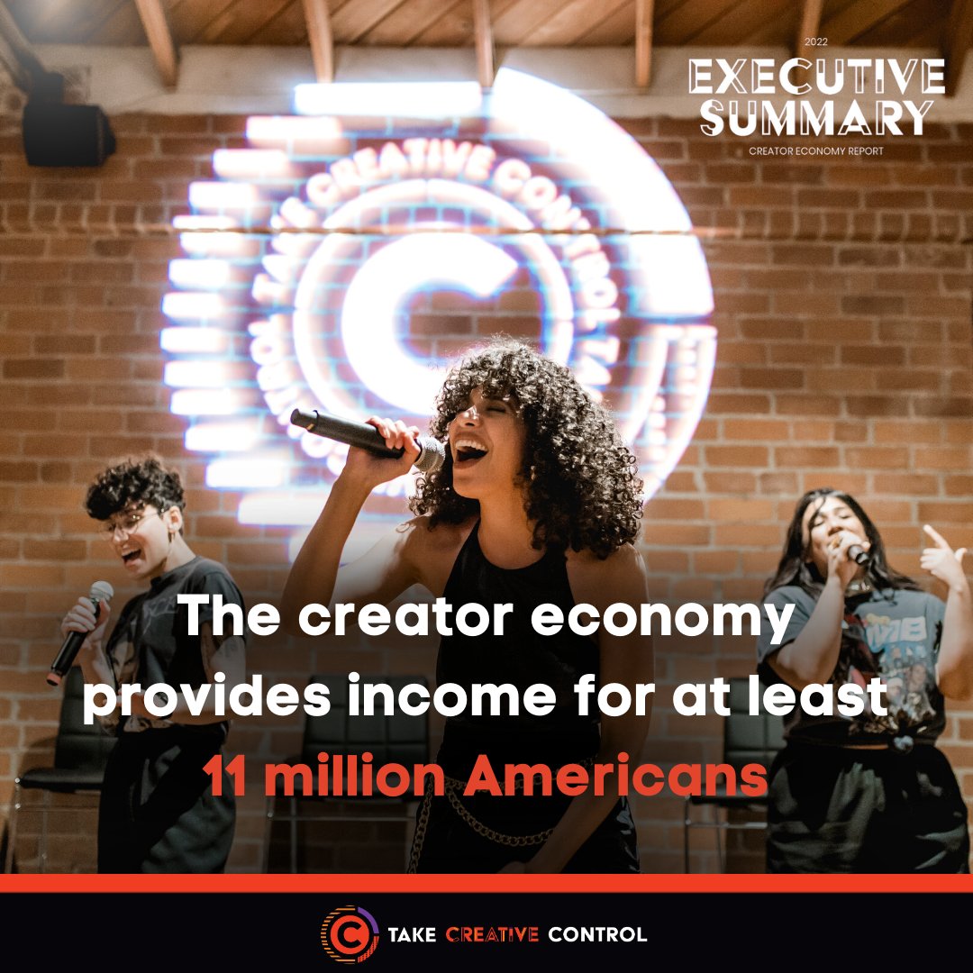 creativeC0NTR0L's tweet photo. Today, #TakeCreativeControl released a report on the creator economy, a sector of our economy that provides income for at least 11 million Americans, but is often overlooked by policymakers. Read the full report here: https://t.co/5NfpLtRZBd https://t.co/cj7VurPrug
