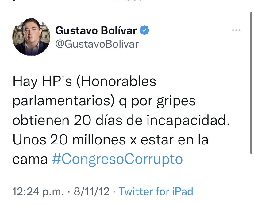 Danielbricen's tweet photo. Sobre la incapacidad médica del senador Alex Flórez por “enfermedad general” en medio de semejante escándalo, solo me queda remitirme a las palabras del Senador Gustavo Bolívar. https://t.co/3FqpyMTnt7