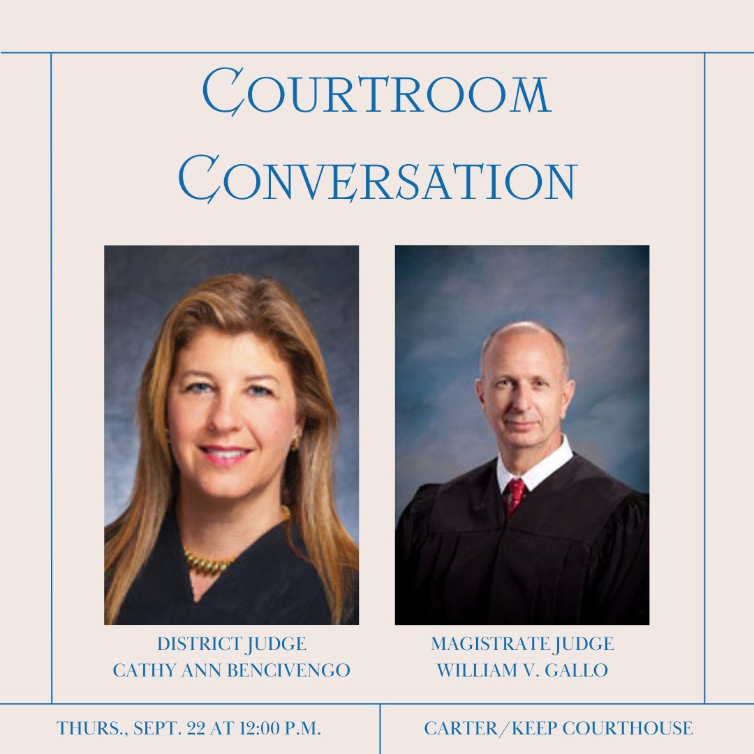sandiegofba's tweet photo. 🗣️ Our next #CourtroomConversation features *two* of our distinguished judges: U.S. District Judge Cathy Ann Bencivengo and U.S. Magistrate Judge William V. Gallo.

https://t.co/UJFrClFoeu https://t.co/c1Re1WFLdp