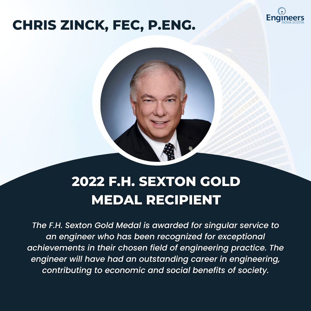 EngineersNS's tweet photo. Congratulations to Chris S. Zinck, FEC, P.Eng.,  on receiving the 2022 F.H Sexton Gold Medal Award! To about his engineering accomplishments visit: https://t.co/coJ9jCU95x
@EngineersCanada #ThisIsEngineering #Engineering_ThinkAboutIt https://t.co/fnEhU79h5i