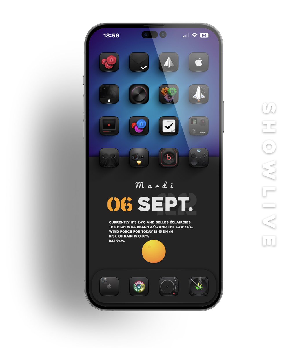 TeboulDavid1's tweet photo. New thing on #iOS16Beta8 with #ShowApp 🌴🌴🌴
. 
.
🔘 #ShowLive⚡️@SeanKly
🍊 Icons @Attairdu57slm @MtK__Design 
.
.
#ios15homescreen 
@screenshot_pro 
#ios15icons  
#shortcuts 
#Wallpaper me
#iOS16Beta8
#iPhone13ProMax 
#ShowLive🤗 Swa91 … soon https://t.co/b7hWoKfxj2