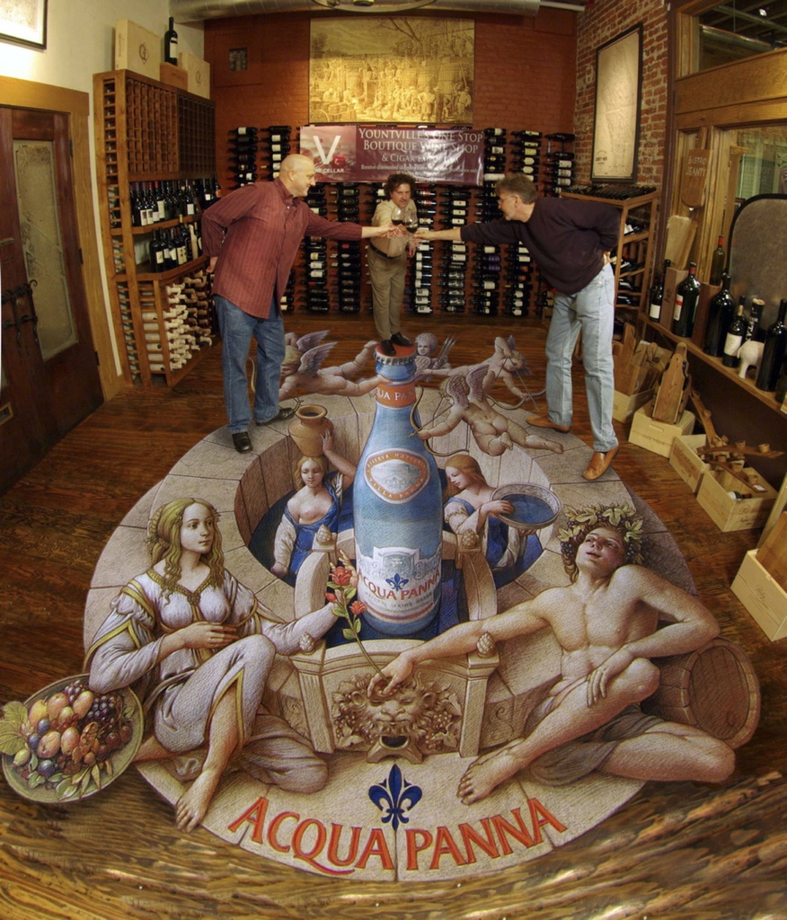 KurtWenner's tweet photo. Water to Wine
A Napa Valley winery hosted this publicity event for the famous Italian mineral water "Aqua Panna." Though excellent, very little water was consumed at the event.
#kurtwenner #3dinteractiveart #3dpavementart https://t.co/HGVDtrm26k