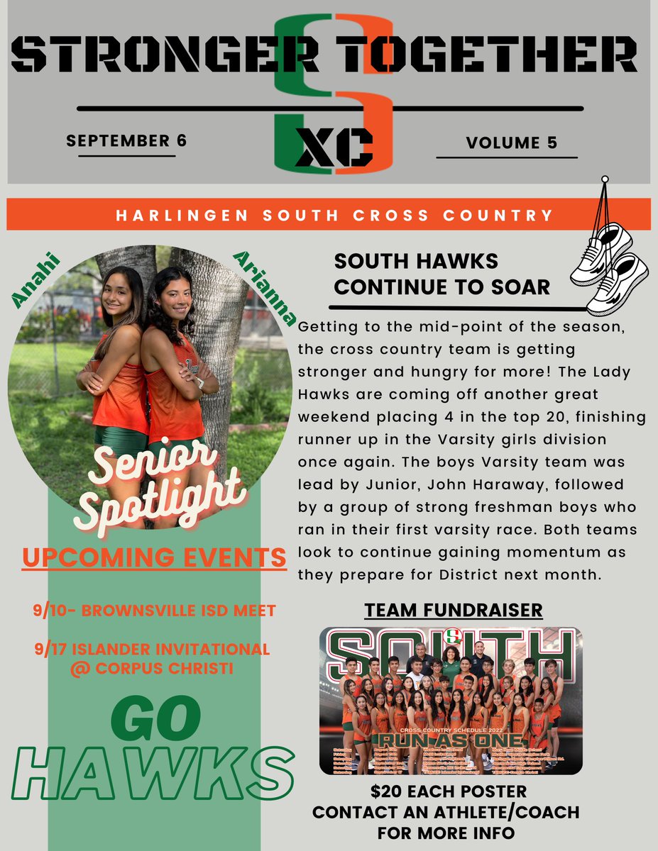 SouthHawkXCTF's tweet photo. Weekly Newsletter, Volume 5. 👟@HHSSouth @HarlingenCISD https://t.co/923GsInzmX