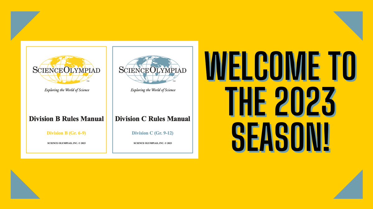 SOAlumniNetwork's tweet photo. IT HAS BEGUN! 🎉 🥳 The 2023 Season has officially launched! #BestSeasonEver
👉🏾 Get your copy of the Rules now: https://t.co/Gmzbh1SzxH
#SciOly2023Season #STEMcompetition #MiddleSchoolSTEM #HighSchoolSTEM #StemEducation https://t.co/IFfawOAJXv