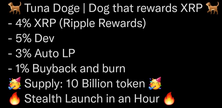VBunofficial's tweet photo. 🔥 Stealth Launch in an Hour 🔥
Contract: 0x19D79dA810241E8b6Cb0BEe3615e5883a84912AD
TG: https://t.co/qgnIHjuNv0
#tunadoge #shib #Elon #elonmusk #cryptomenia #tothemoon #emergency #USA #shakitainu #doge #dogcoin #buynow #lfg #doxed #audit #kyc #project #capitalventures #telegram https://t.co/MN9j6kJioW