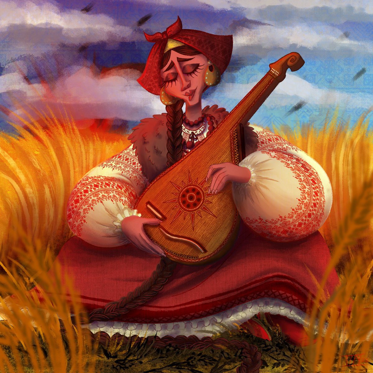 izzystration's tweet photo. Making art these past months has been painful bc we don’t feel like ourselves with the war. This is dedicated to all the Ukrainian creatives who have been the unseen heroes during it.
(1/2)

#ukraine #ukraineart #ukrainewar #славаукраїні #creativesforukraine #bandura #ukraine🇺🇦 https://t.co/G12UQcke4g