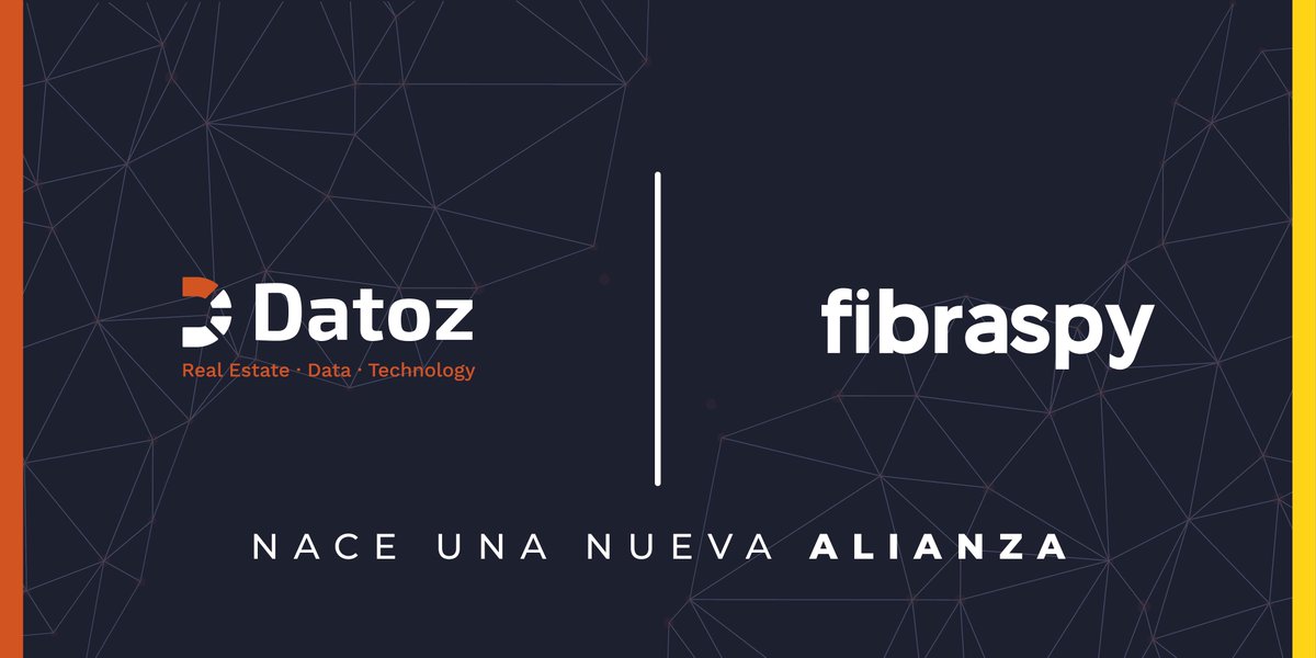datoz_mx's tweet photo. #NaceUnaNuevaAlianza 🤝 Datoz + @fibraspyoficial 
Con el fin de continuar facilitando el acceso a la información del mercado inmobiliario comercial en México y agregar a nuestros servicios información de #Fibras, hemos realizado una inversión en la startup Fibraspy. https://t.co/71Hol53DjB
