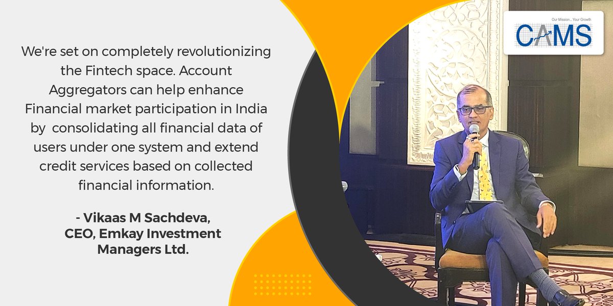 Camsonline's tweet photo. "#AccountAggregators in India will take a similar trajectory like the Telecom industry, where it will eventually trickle down to every segment." - @vikaasmsachdeva at the panel discussion at the #AAForFS event.

#indianbanking #indianeconomy https://t.co/T0g07RfJxx