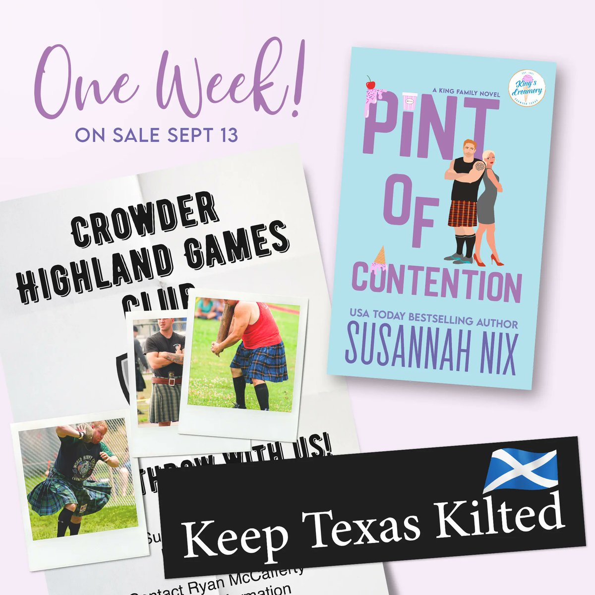 Who doesn't love a man in a kilt? Prepare to meet the members of the Crowder Highland Games Club in PINT OF CONTENTION, releasing next week! 

Preorder your copy today!
books2read.com/poc 

Add to your Goodreads TBR:
bit.ly/3v2QEZK