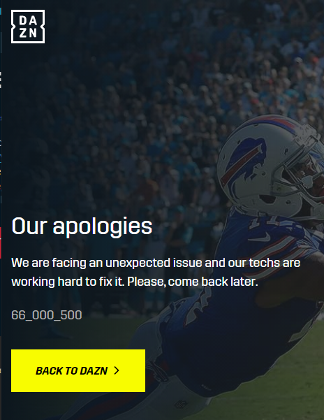 clickryan's tweet image. #dazn Yet another #fail day by Dazn - can't login - homepage won't even login! 

Will your apologies play a part in what you charge me this month! #failAgain Arghhhh