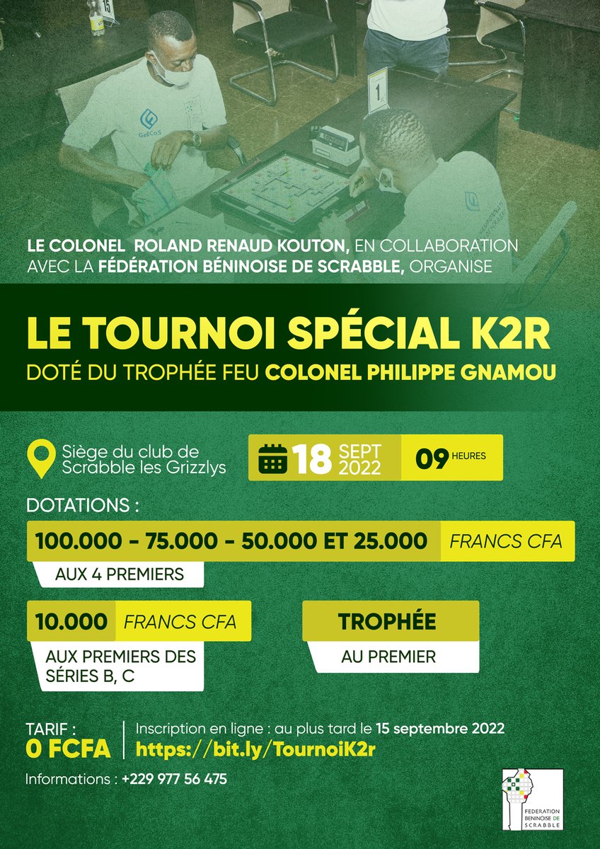 febescrabble's tweet photo. Le Colonel Roland Renaud Kouton offre pour ses 50 balais, une occasion d'exception à tous les férus de Scrabble® classique !

Inscrivez-vous ici 👉🏽 https://t.co/8oBTeCwFj9 pour participer à la fête.

#scrabble #classique #febescrabble #scrabblemania #valsedesmots https://t.co/xaYe6JulMt