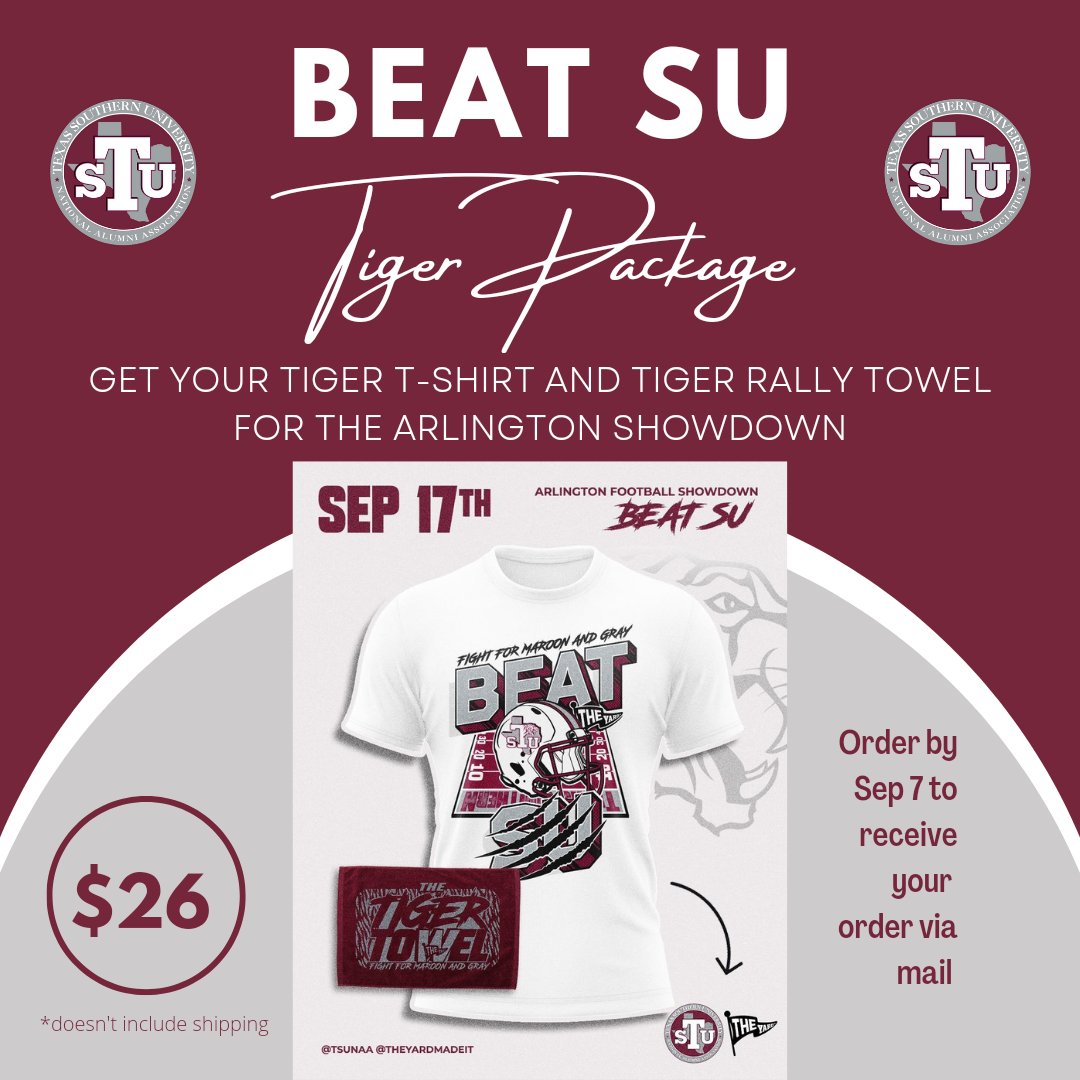 Get your Beat SU Package! Submit your order by Wednesday, September 7 to receive it in the mail. All orders placed after the 7th will have to be picked up from campus next Wednesday! tsunaa.com/store/p/beatsu : #txsunaa #tsunaa #txsualumni #tsualumni #texassouthernalumni