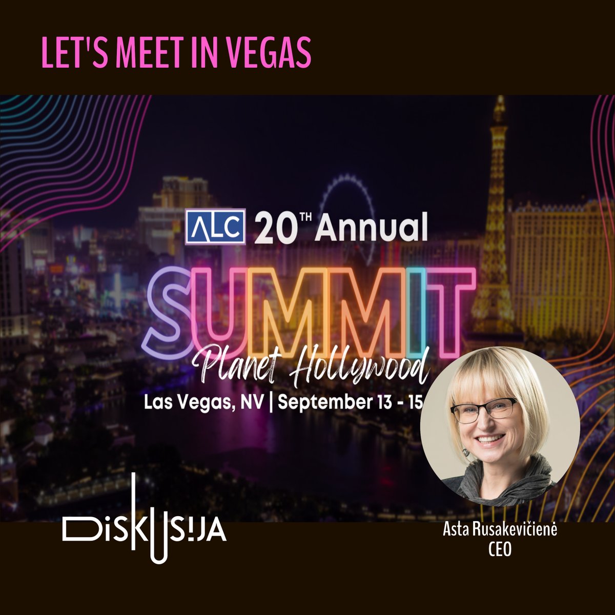 Diskusija_Trans's tweet photo. The ALC 20th Annual Summit starts next week in #LasVegas. It’s going to be a really exceptional event. If you attend, say hi to our CEO Asta Rusakeviciene!
#ALCsummit @ALC_US #ALCLasVegas #ALCConf #l10n @AstaDiskusija https://t.co/5bJbcOqFMs
