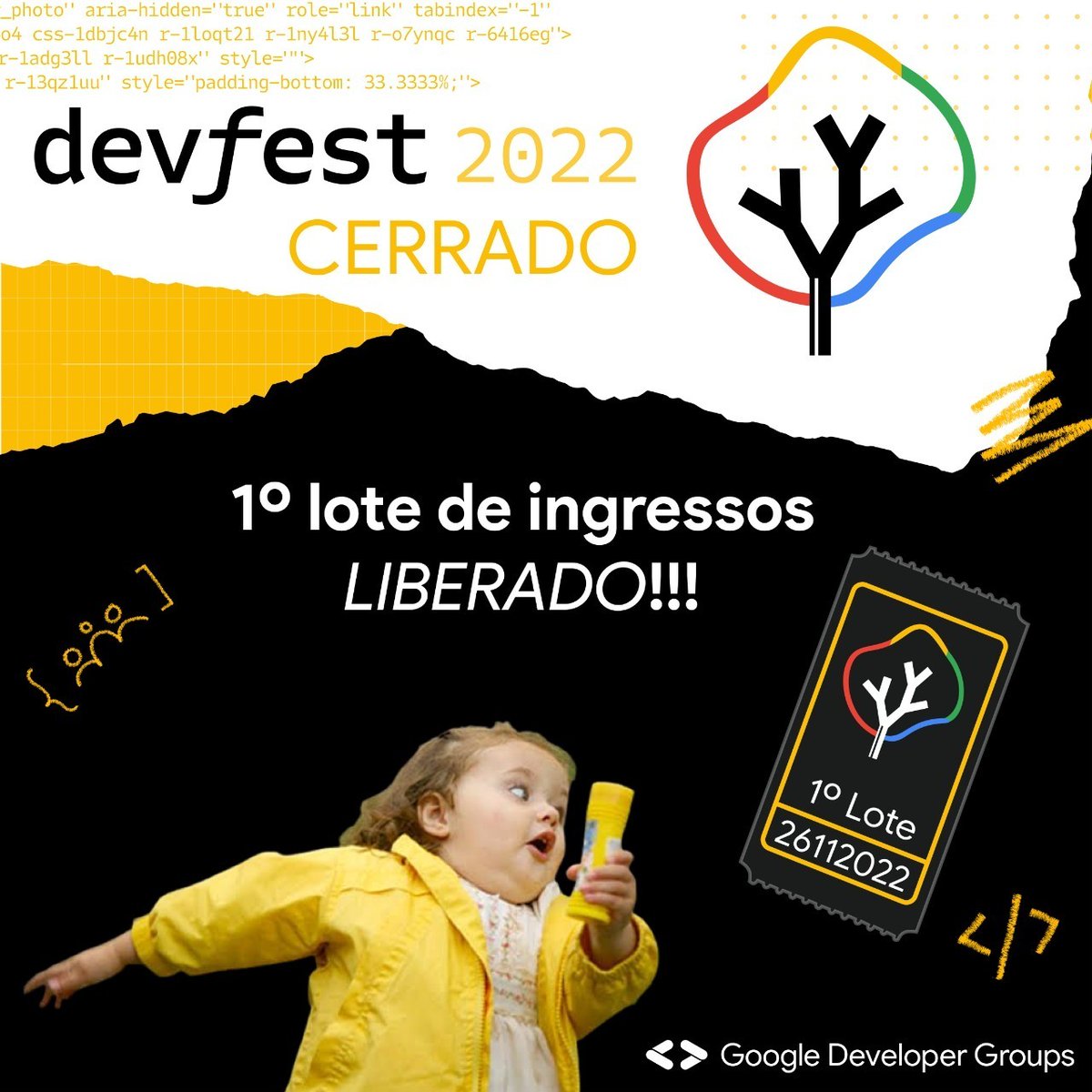 googleaidevbr's tweet photo. CHEGOU A HORA! O 1º lote de ingressos para o DevFest Cerrado 2022 está LIBERADO!!!!! 🤠

O evento acontecerá na cidade de Uberlândia - MG no dia 26 de novembro na Varanda 402 (Antiga Casa Garcia).
Garanta sua vaga: https://t.co/mpASS8VRRE

#DevfestCerrado2022 https://t.co/EZ9MpDS44R